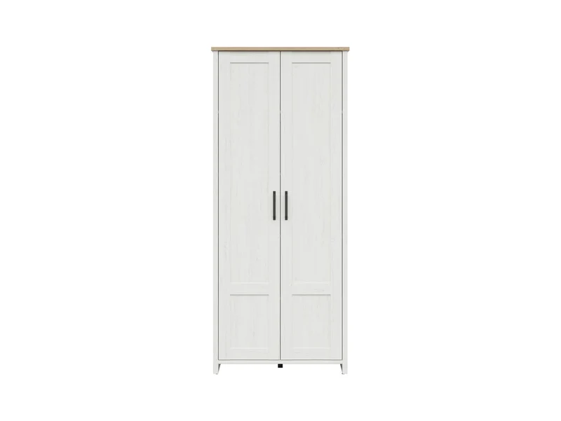Loksa 2-Door Wardrobe | Andersen Pine White & Grandson Oak | Hanging Rail & 4 Shelves | 84.5x200.5cm