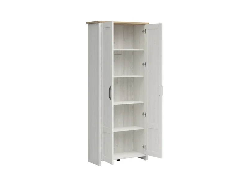 Loksa 2-Door Wardrobe | Andersen Pine White & Grandson Oak | Hanging Rail & 4 Shelves | 84.5x200.5cm
