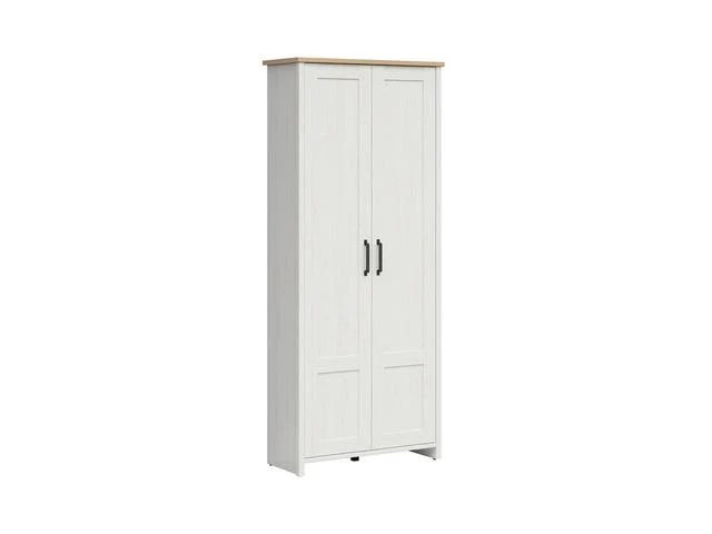 Loksa 2-Door Wardrobe | Andersen Pine White & Grandson Oak | Hanging Rail & 4 Shelves | 84.5x200.5cm