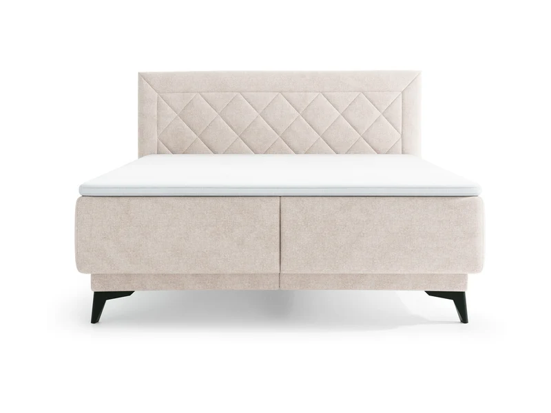 Zalea Upholstered Bed 160×200 cm – Tall Quilted Headboard, Pocket Spring Mattress, 4cm Topper & Gas-Lift Storage