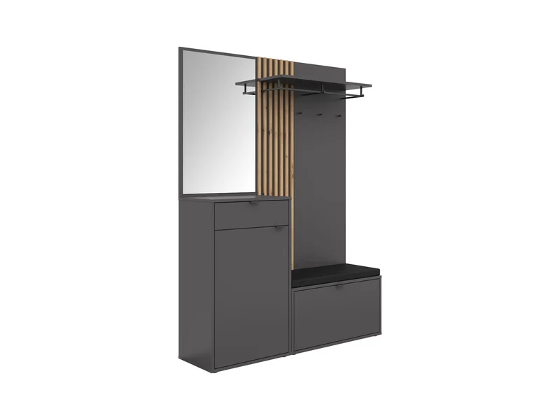 Phil Hallway Set 144 cm – with Mirror, Bench, Coat Rack & Cabinet