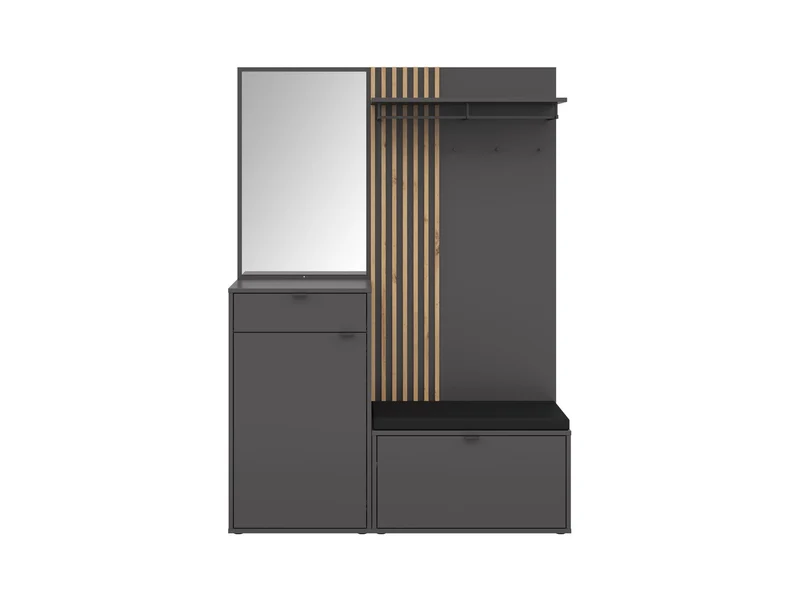 Phil Hallway Set 144 cm – with Mirror, Bench, Coat Rack & Cabinet