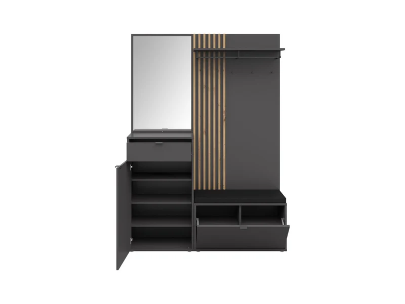 Phil Hallway Set 144 cm – with Mirror, Bench, Coat Rack & Cabinet