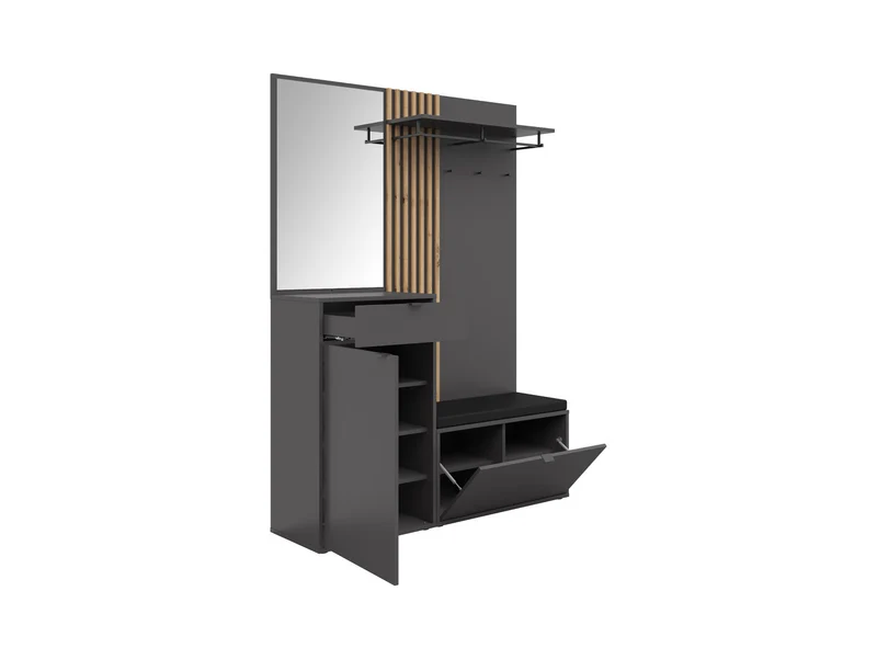 Phil Hallway Set 144 cm – with Mirror, Bench, Coat Rack & Cabinet
