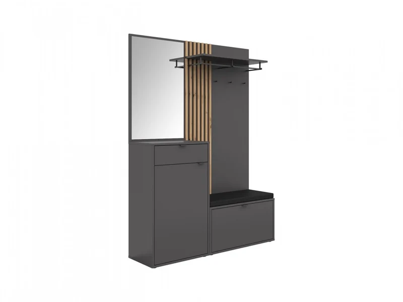 Phil Hallway Set 144 cm – with Mirror, Bench, Coat Rack & Cabinet
