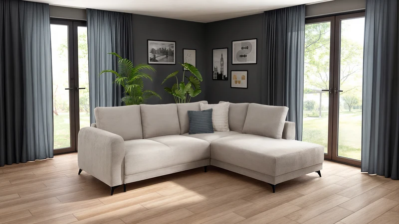 Martinez Corner Sofa Bed with Storage – Dark Grey Corduroy