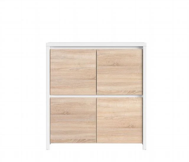 Kaspian Cabinet – 4-Door Sideboard with 4 Shelves & Handleless Fronts | White / Sonoma Oak | 105×112.5 cm