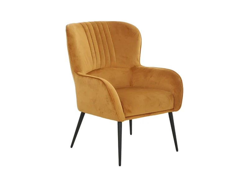 Samon Wing Armchair – Velvet Accent Chair with High Back & Black Metal Legs