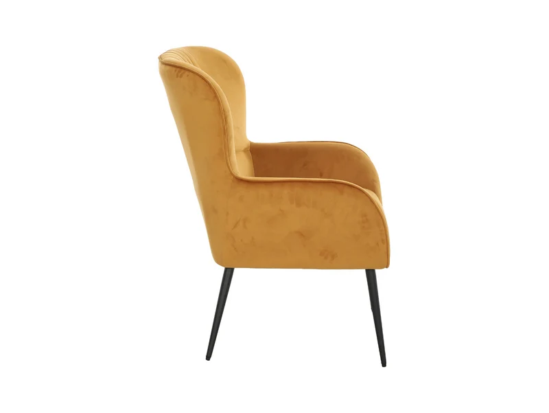 Samon Wing Armchair – Velvet Accent Chair with High Back & Black Metal Legs