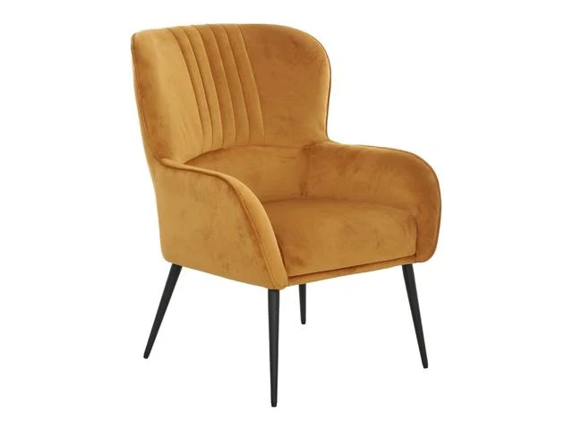 Samon Wing Armchair – Velvet Accent Chair with High Back & Black Metal Legs