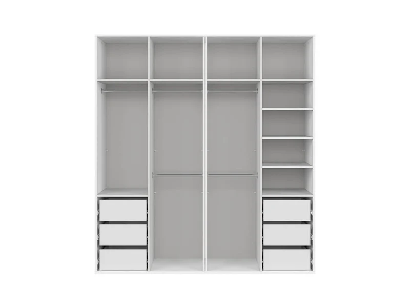 Flex Wardrobe 200 – 2-Unit Set with Mirror Panels, 6 Drawers & 5 Hanging Zones | White / White Gloss | 200×218 cm