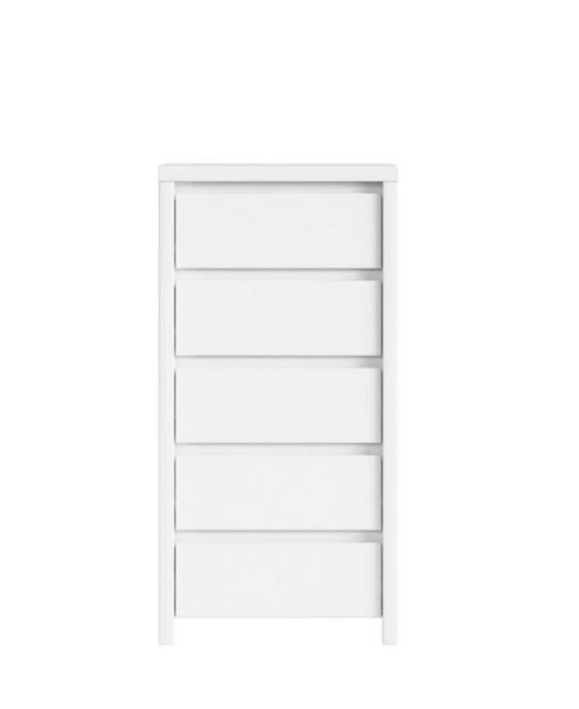 Kaspian Chest of Drawers – White & White Matt | 5 Drawers | Handle-Free Fronts | Compact 56×112.5×40.5 cm | Bedroom & Living Room