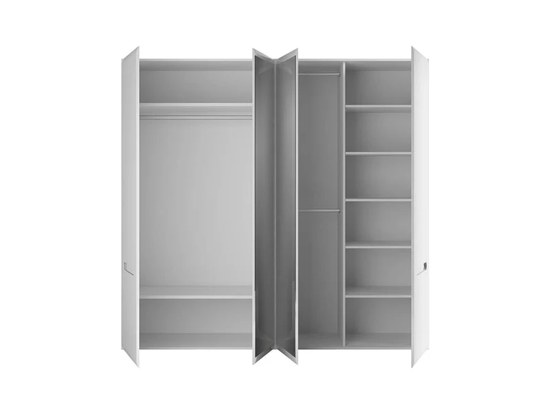 Azteca Trio 4-Door Wardrobe 220×210 cm – Mirror Fronts, 3 Sections, 2 Hanging Rails, Soft-Close | White & White Gloss