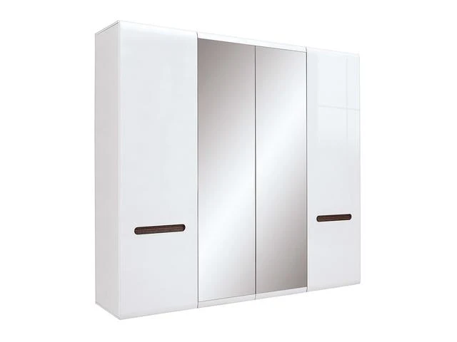 Azteca Trio 4-Door Wardrobe 220×210 cm – Mirror Fronts, 3 Sections, 2 Hanging Rails, Soft-Close | White & White Gloss