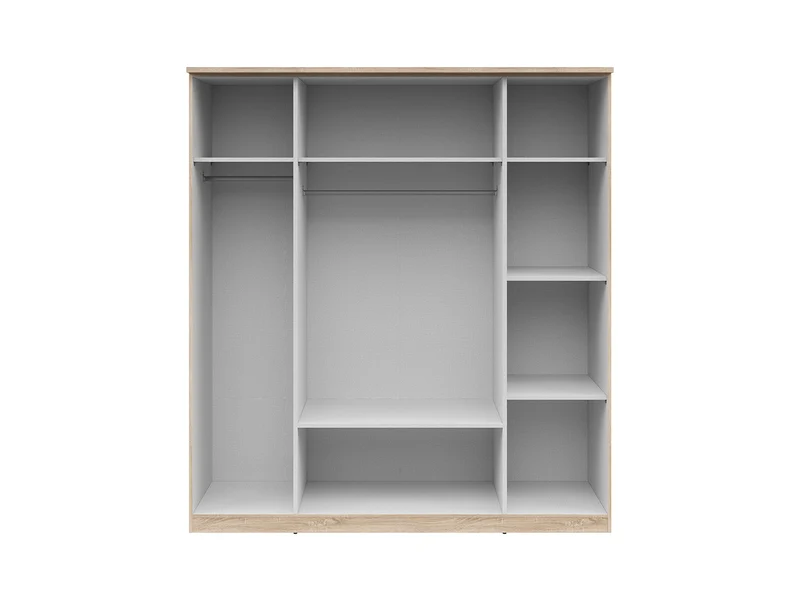 Kredo 4-Door Wardrobe 181×199 cm – 2 Mirror Doors, 2 Hanging Rails, 2 Drawers & 3 Shelves | Sonoma Oak & Grey Canvas