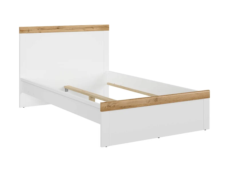 Holten Bed Frame 120×200 cm – White Matt / Wotan Oak, Youth Room, Optional Drawer