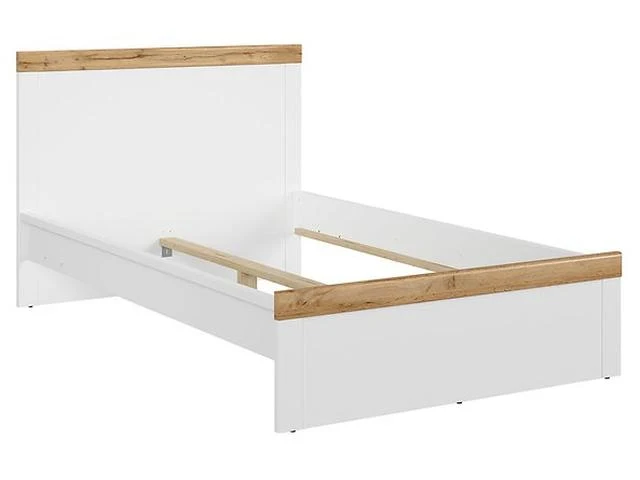 Holten Bed Frame 120×200 cm – White Matt / Wotan Oak, Youth Room, Optional Drawer