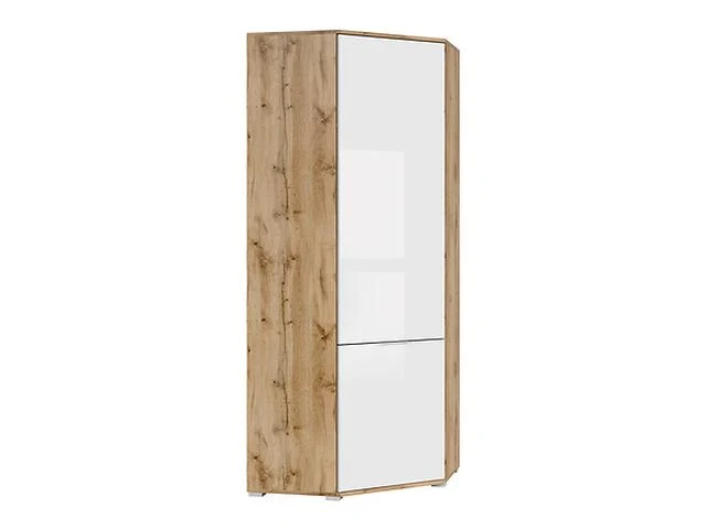 Zele Corner Wardrobe 78×78 cm – Wotan Oak / White Gloss, Hanging Rail & 4 Shelves