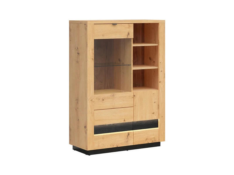 Ostia Display Cabinet with Drawers – Artisan Oak / Black