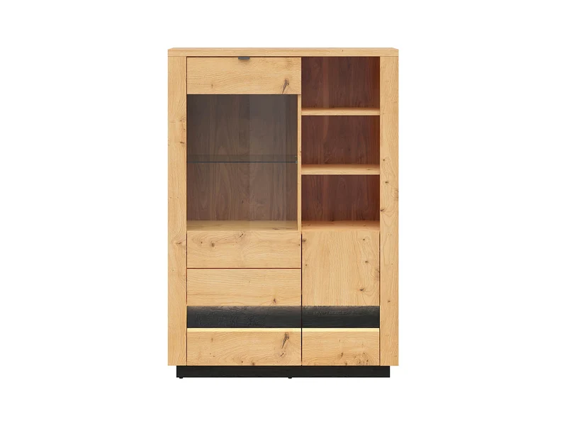 Ostia Display Cabinet with Drawers – Artisan Oak / Black