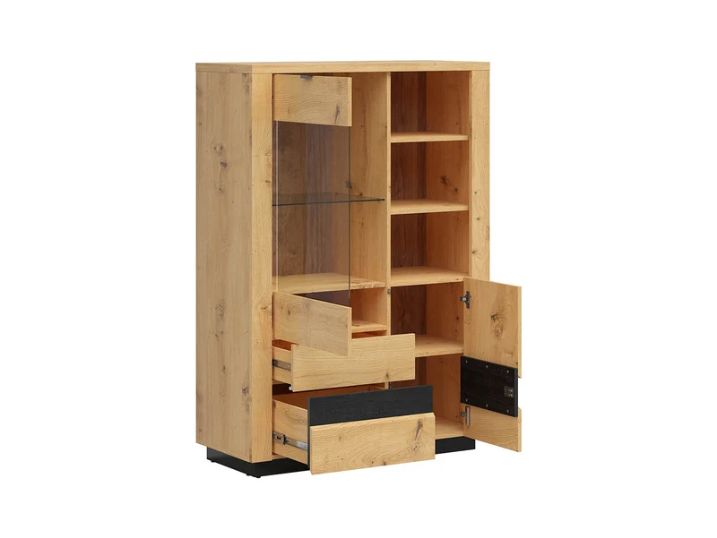 Ostia Display Cabinet with Drawers – Artisan Oak / Black