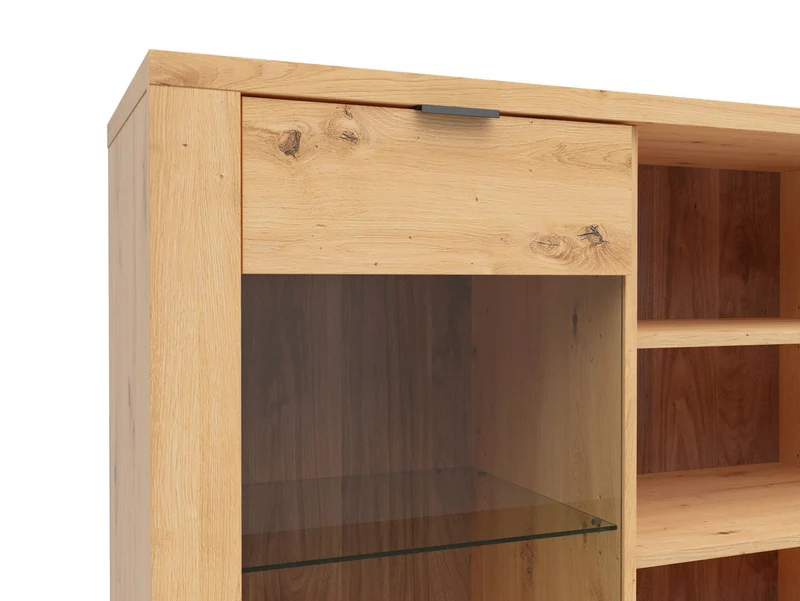 Ostia Display Cabinet with Drawers – Artisan Oak / Black