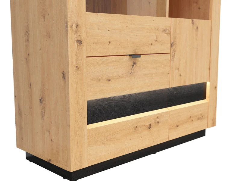Ostia Display Cabinet with Drawers – Artisan Oak / Black