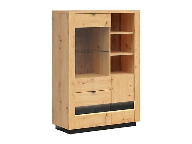 Ostia Display Cabinet with Drawers – Artisan Oak / Black