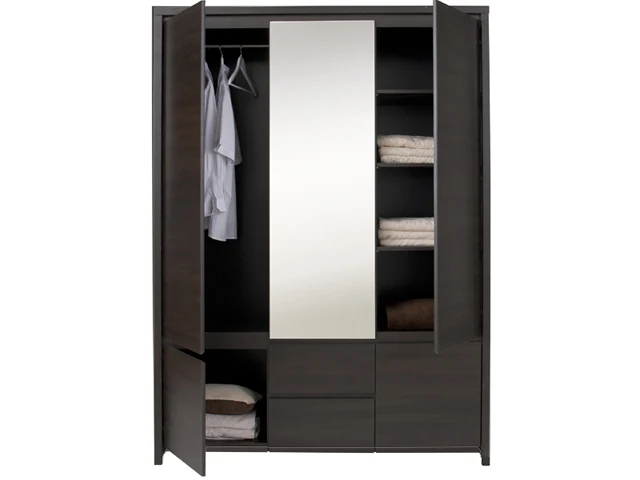 Kaspian 5-Door Wardrobe 153 cm with Mirror – Wenge | Rail, Shelves & 2 Drawers