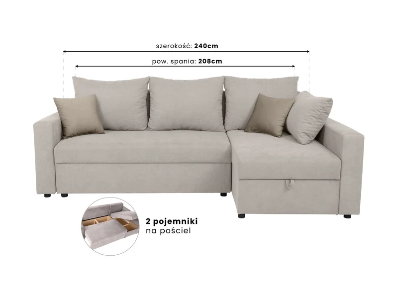 Przemek IV Lux Corner Sofa Bed with 2 Storage Compartments – 121×208 cm Sleeping Surface