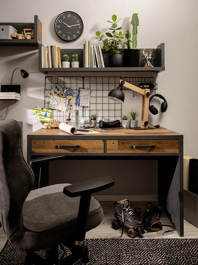 Weston Desk 120 cm with 2 Drawers – Old Style Pine & Matera | Loft Style
