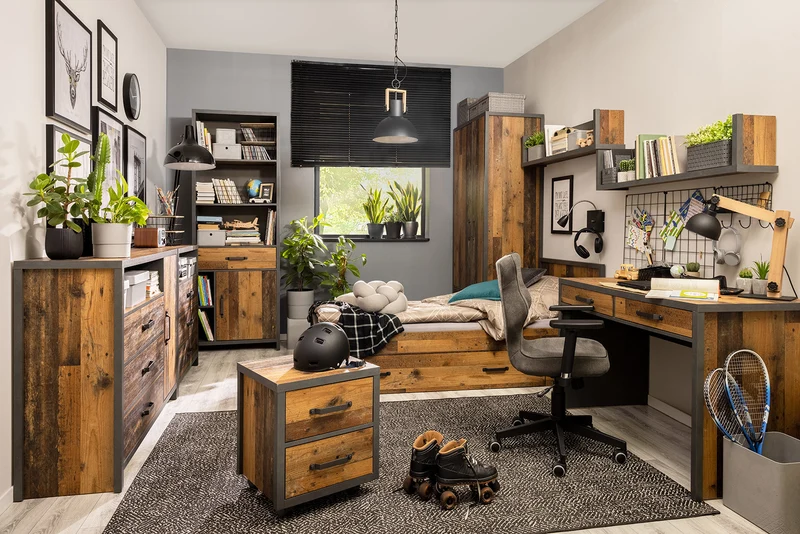 Weston Desk 120 cm with 2 Drawers – Old Style Pine & Matera | Loft Style