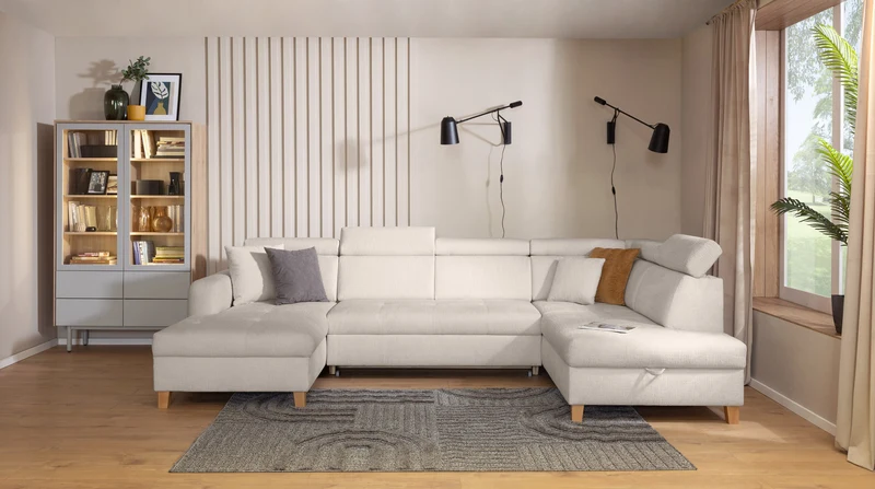 Saragossa Corner Sofa Bed 331 cm – Kansas 4, Dolphin Mechanism, Storage & Adjustable Headrests