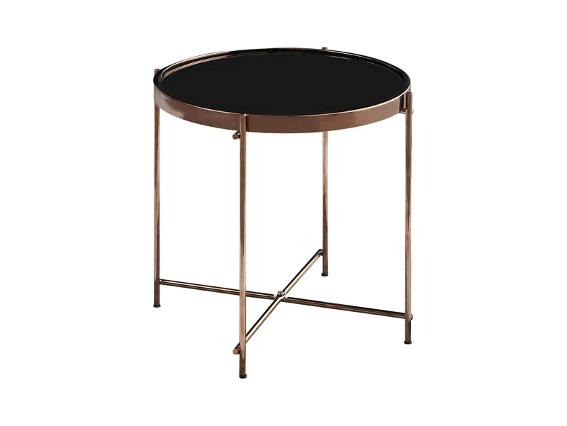 Oseti Round Coffee Table – Black Tempered Glass & Copper-Gold Metal Frame