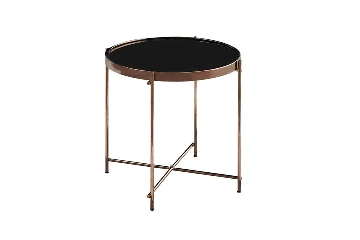 Oseti Round Coffee Table – Black Tempered Glass & Copper-Gold Metal Frame