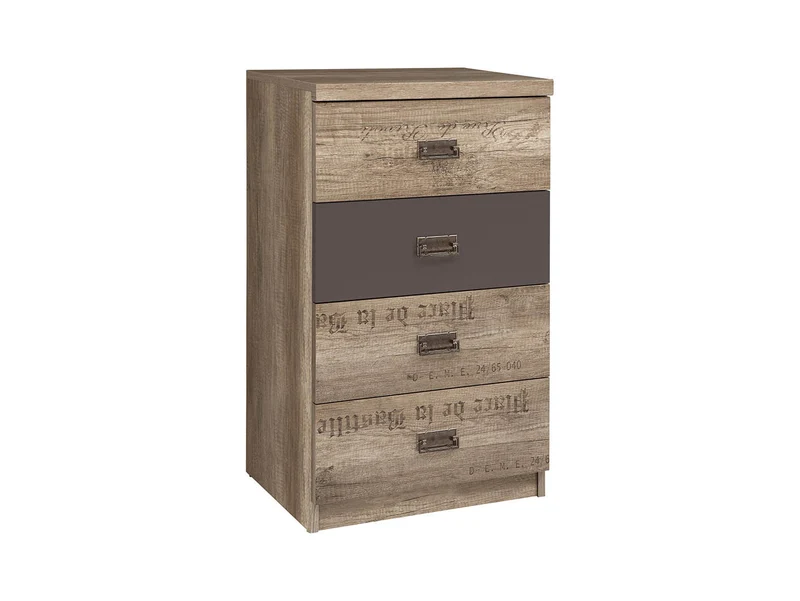 Malcolm Chest of Drawers 4 Drawers 50 cm – Monument Oak / Tungsten Grey with Letter Print