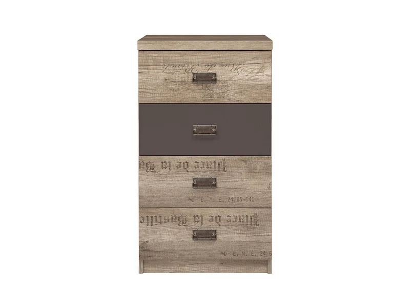 Malcolm Chest of Drawers 4 Drawers 50 cm – Monument Oak / Tungsten Grey with Letter Print