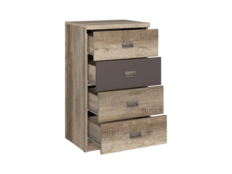 Malcolm Chest of Drawers 4 Drawers 50 cm – Monument Oak / Tungsten Grey with Letter Print