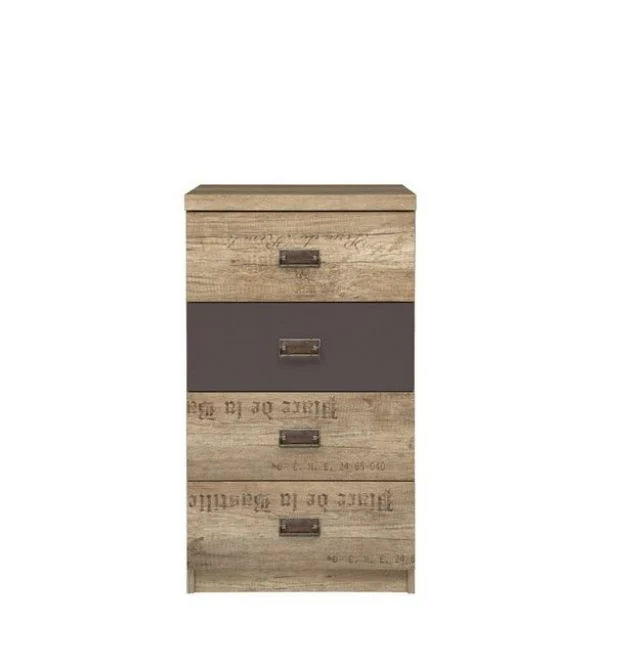Malcolm Chest of Drawers 4 Drawers 50 cm – Monument Oak / Tungsten Grey with Letter Print