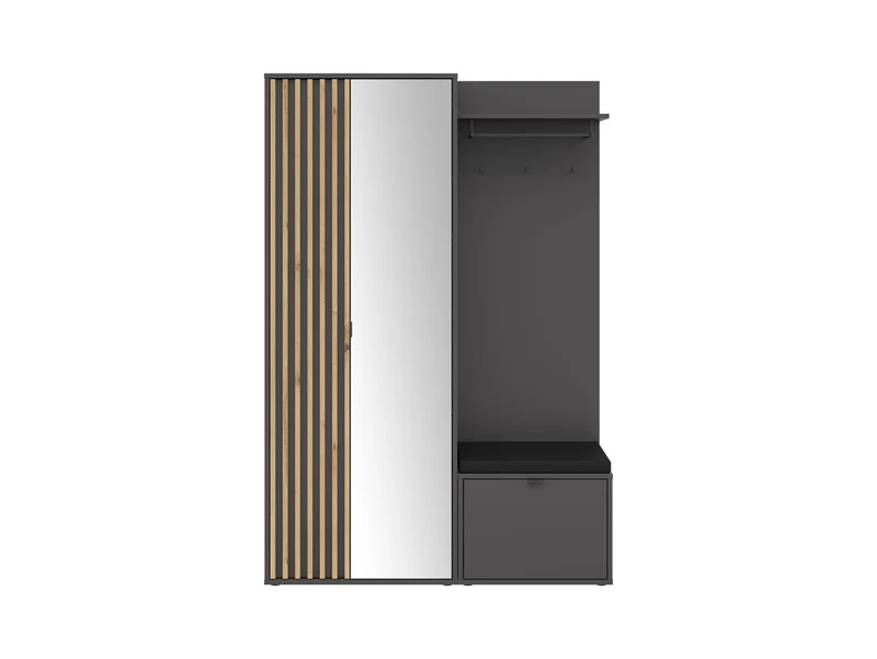 Phil Hallway Set 135 cm – Wardrobe, Mirror, Coat Rack & Bench