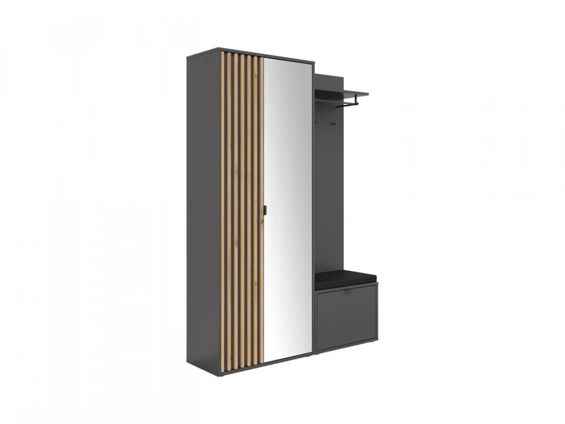 Phil Hallway Set 135 cm – Wardrobe, Mirror, Coat Rack & Bench