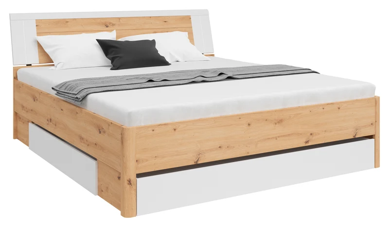 Saturn Bed Frame 180×200 cm with 3 Drawers – Artisan Oak / White