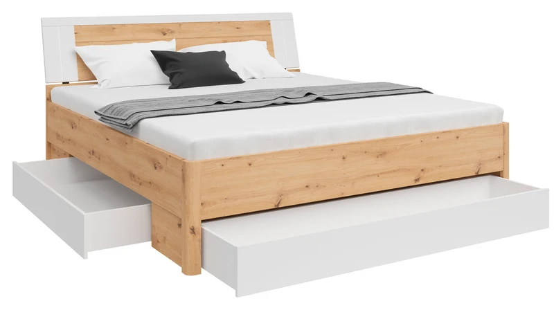 Saturn Bed Frame 180×200 cm with 3 Drawers – Artisan Oak / White