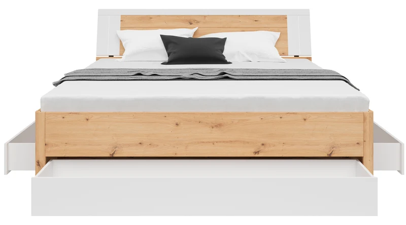 Saturn Bed Frame 180×200 cm with 3 Drawers – Artisan Oak / White