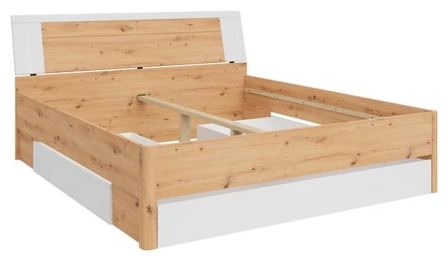 Saturn Bed Frame 180×200 cm with 3 Drawers – Artisan Oak / White
