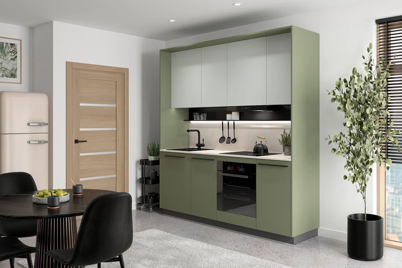 Milino Small Kitchen Surround Panels 210 cm – Smoke Green, PVC Edge