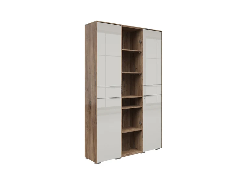 Nevada Tall Office Bookcase 122 cm – Dark Flagstaff Oak / Silk Grey Glass Doors