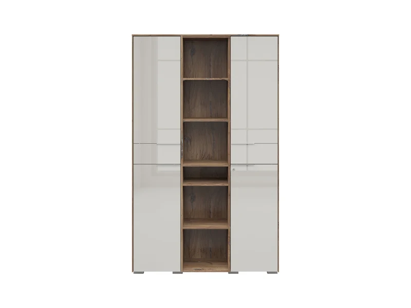 Nevada Tall Office Bookcase 122 cm – Dark Flagstaff Oak / Silk Grey Glass Doors