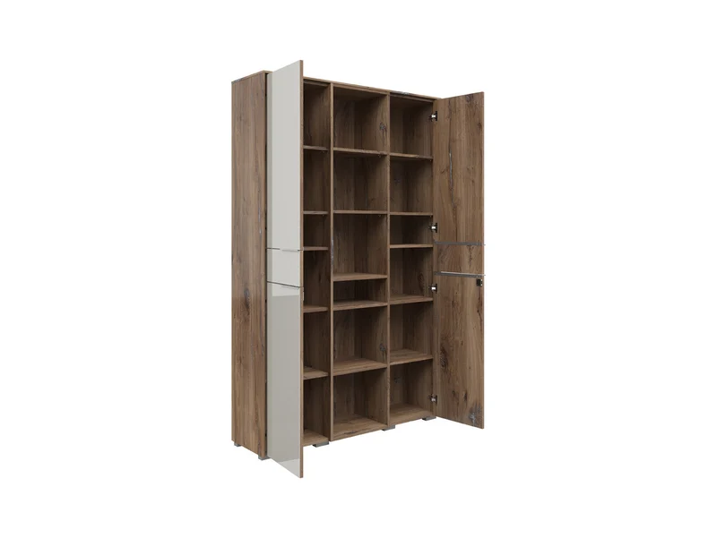 Nevada Tall Office Bookcase 122 cm – Dark Flagstaff Oak / Silk Grey Glass Doors