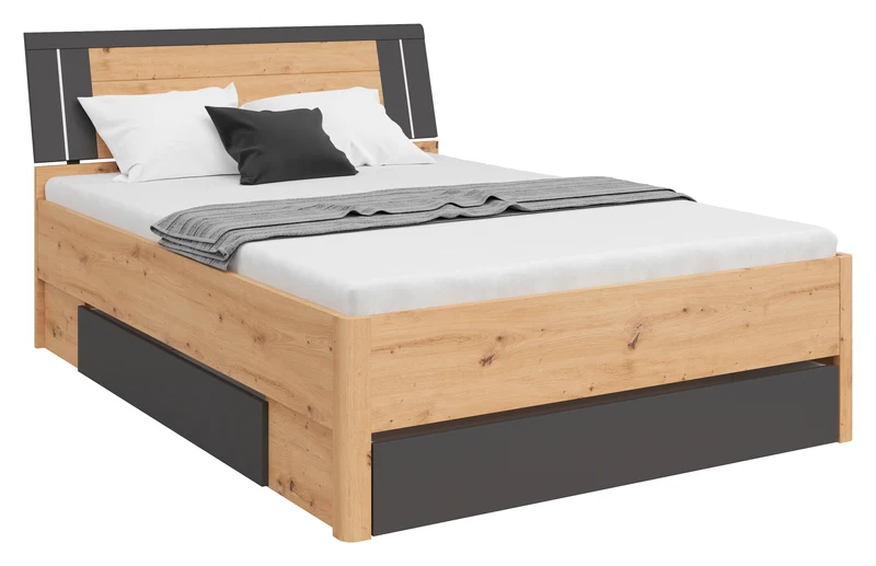 Saturn Bed Frame 140×200 cm with 3 Drawers – Artisan Oak / Graphite